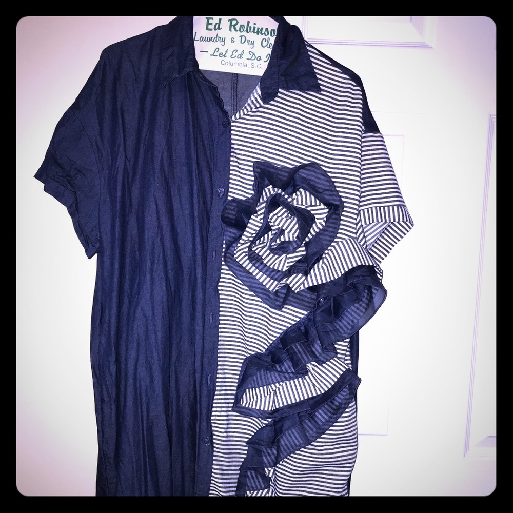 Denim Flower Striped Dress